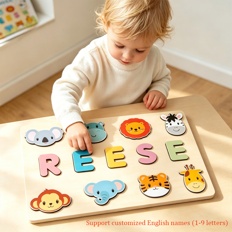 Kids Education Name - モンテッソーリパーソナライズされた木製パズルカスタム赤ちゃんの名前ジグソーボード幼児教育形状マッチングおもちゃカスタマイズされた誕生日