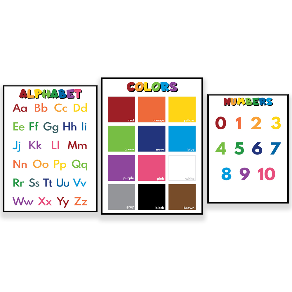 Kids Education Name - 子供向けの色の名前、アルファベット、数字、教育ポスター、幼児学習、数字の学習、教室用ポスター