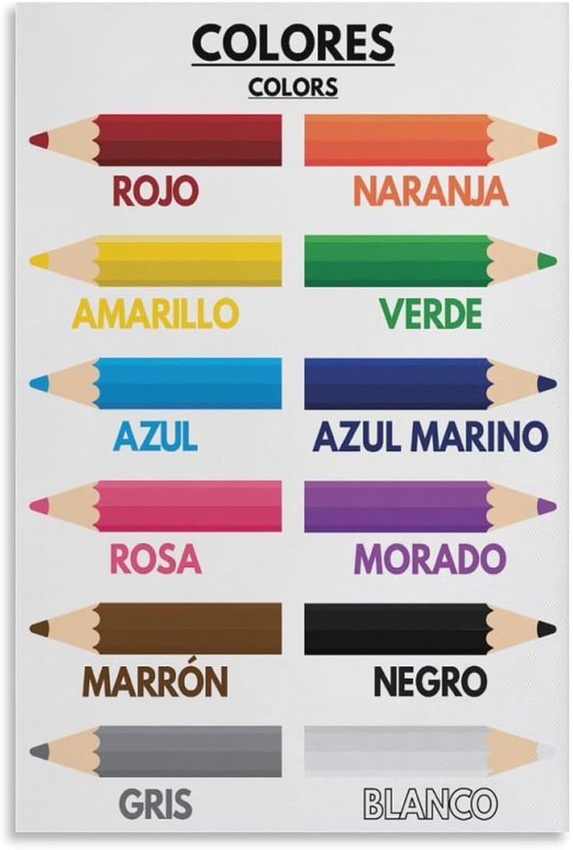 Kids Education Name - 1p、子供向け色の名前、スペイン語、色を学ぶ教育用ポスター モンテッソーリ、教室用ポスター メタルティンサイン アートポスター