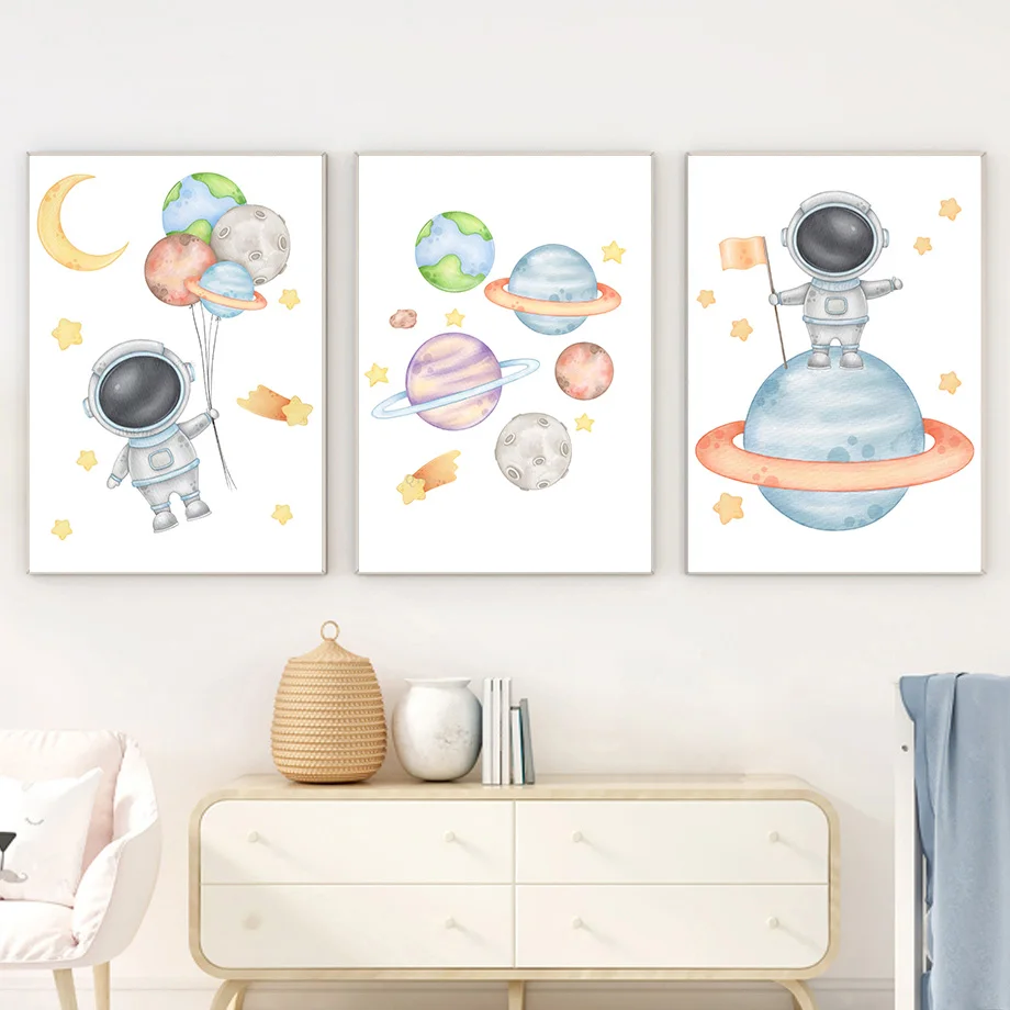 Kids Education Name - カスタム名入りロケット宇宙飛行士アルファベット宇宙ウォールアートキャンバス - パーソナライズされた子供部屋の装飾ポスタープリント数字アートワーク