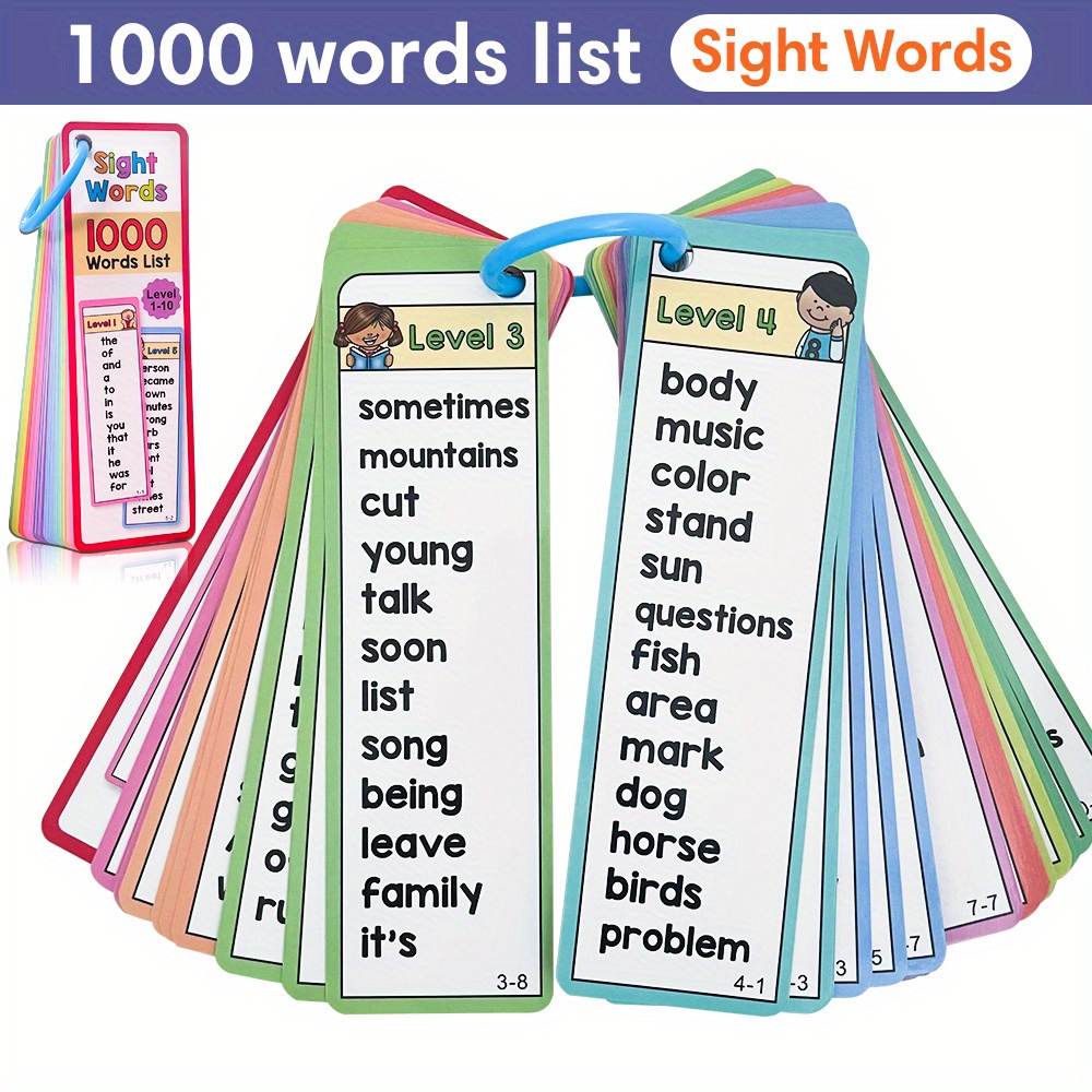 Kids Education Words - 6歳から10歳のお子様向け、1000個の視覚単語フラッシュカード。両面カードで楽しく学べるレベル別単語ゲーム、知育玩具。