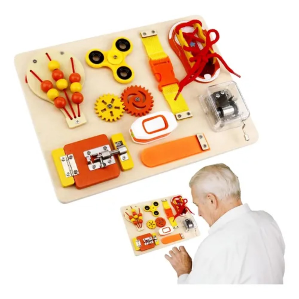 Kids Education Toy - モンテッソーリ木製ビジーボードおもちゃ、幼児向け感覚教育フィジェットボード、旅行用おもちゃ、ロック、靴ひも、歯車付き、子供へのプレゼントに