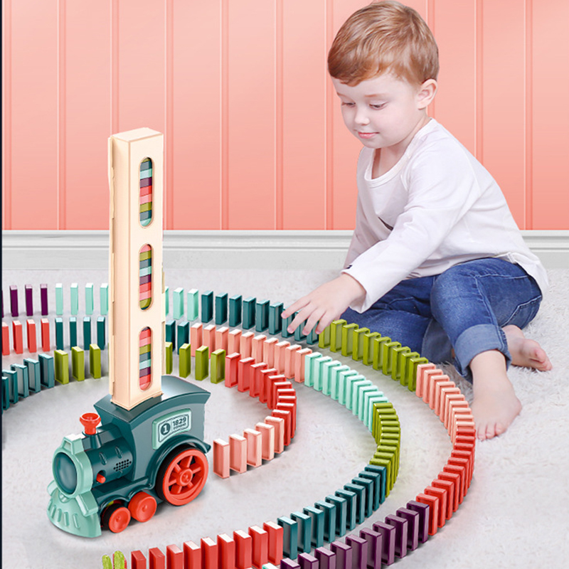 Kids Education Music - キッズ電動ドミノ列車車両セットサウンド&ライト自動敷設ドミノレンガブロックゲーム教育DIYおもちゃギフト