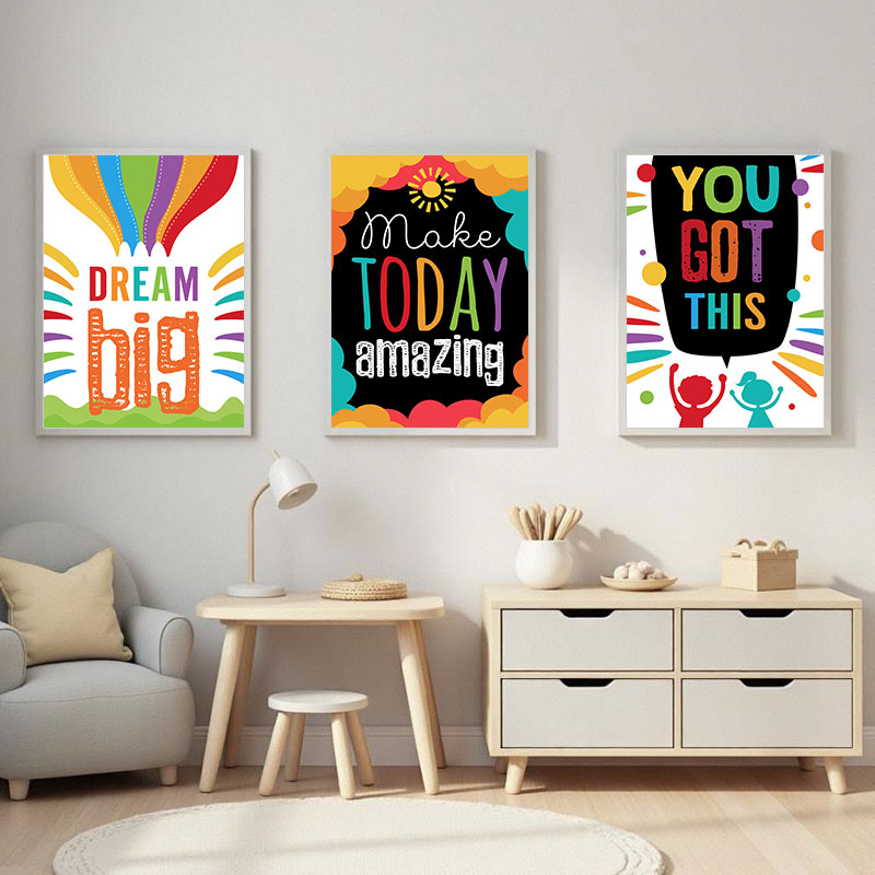 Inspirational Kids Education Quotes - カラフルなかわいい夢大きな引用キャンバスアートプリントモダンキッズスタイルインスピレーション壁装飾ポスター用プレイルーム寝室