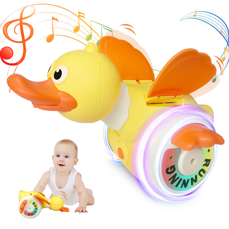 Kids Education Music - 子供電動回転アヒル模擬採餌自由回転アヒルサウンド & ライト音楽おなか時間おもちゃクロールおもちゃ知育玩具