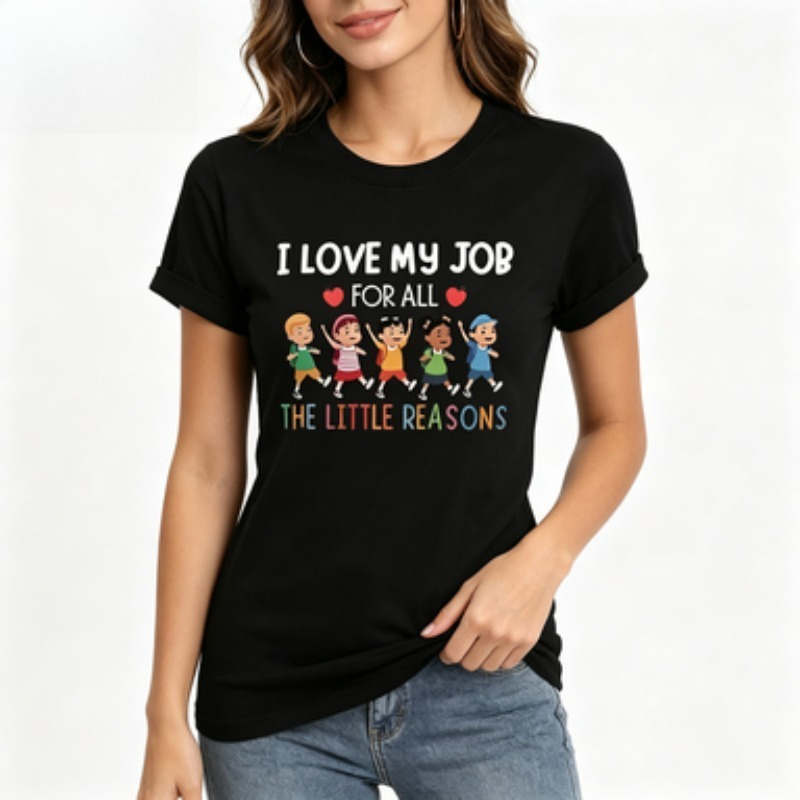 Kids Education Jobs - 女性用スリムクルーネックTシャツ 教師へのギフト 「I Love My Job」