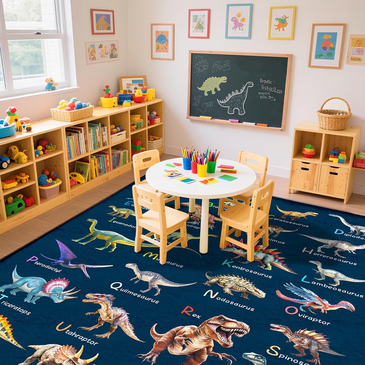 教育的な恐竜アルファベットをテーマにしたエリアラグ、子供用カ - Kids Education Name のレビューと価格