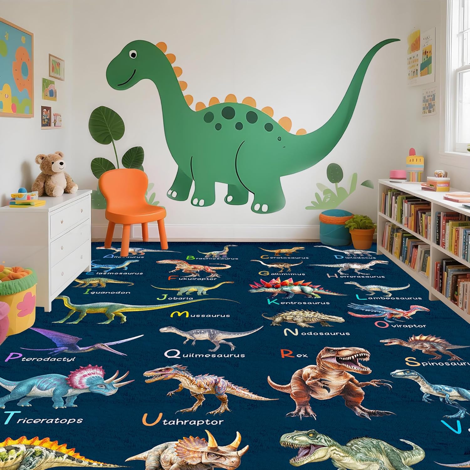 教育的な恐竜アルファベットをテーマにしたエリアラグ、子供用カ - Kids Education Name のレビューと価格