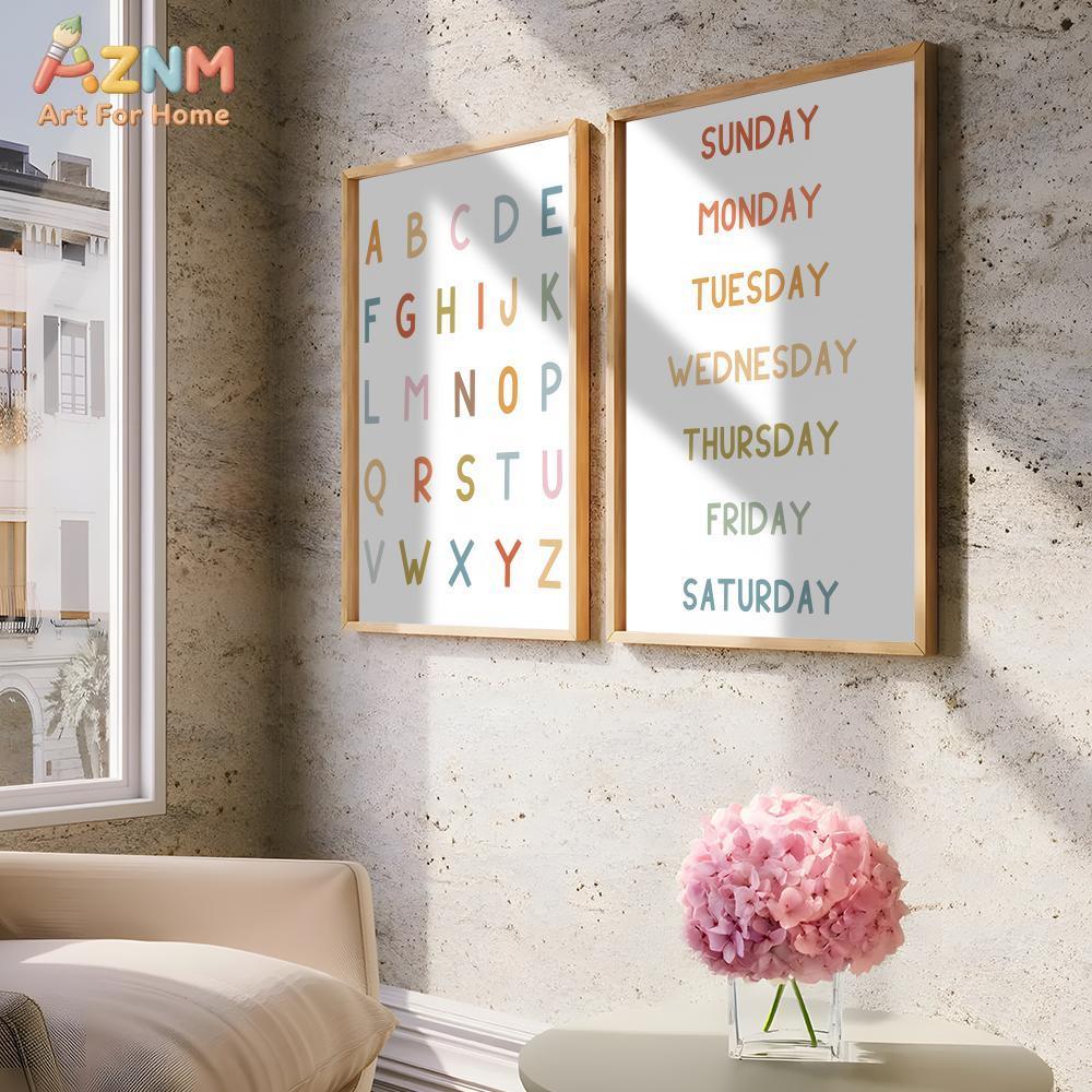 AZNM 教育用アルファベット数字フレームレスキャンバスウォ - Kids Education Learning のレビューと価格