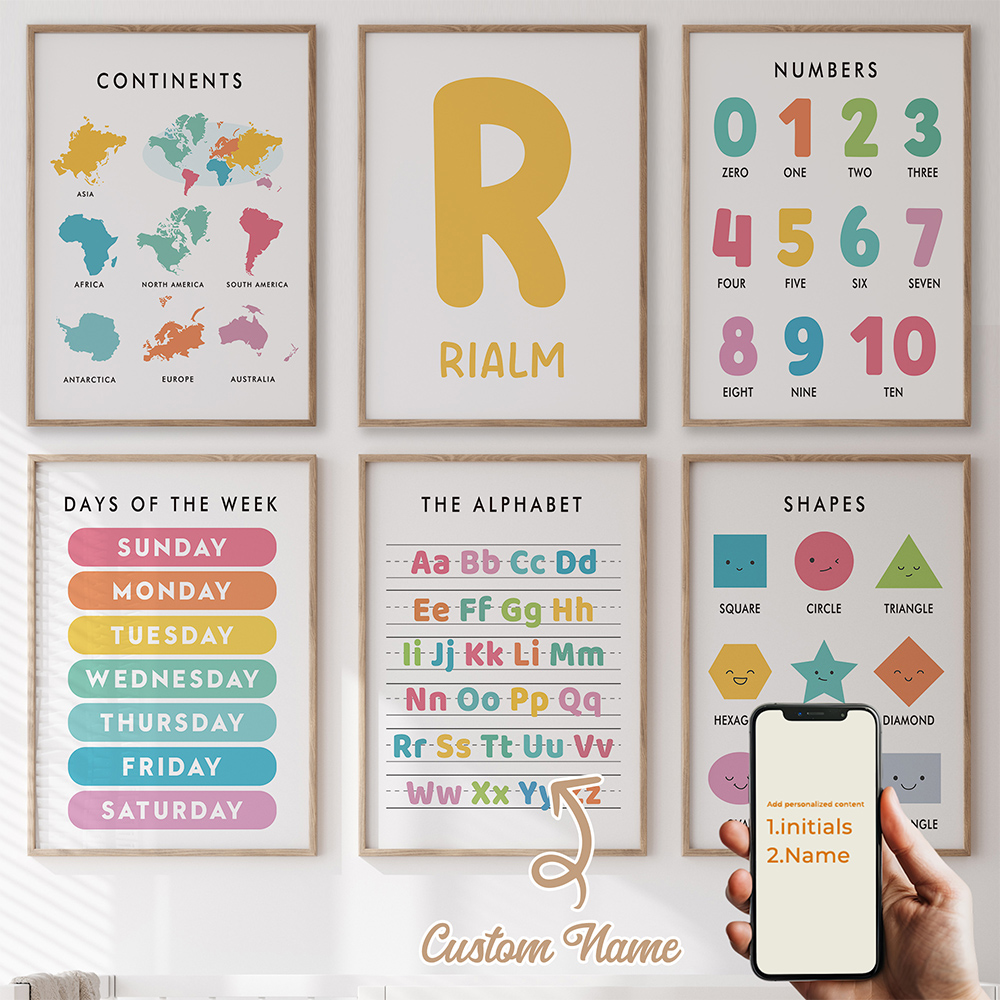 6 個パーソナライズされた教育レター名ウォールアートプリント - Kids Education Name のレビューと価格
