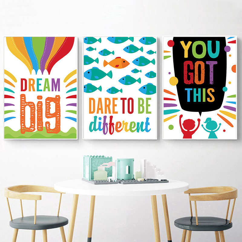 カラフルなかわいい夢大きな引用キャンバスアートプリントモダン - Inspirational Kids Education Quotes のレビューと価格