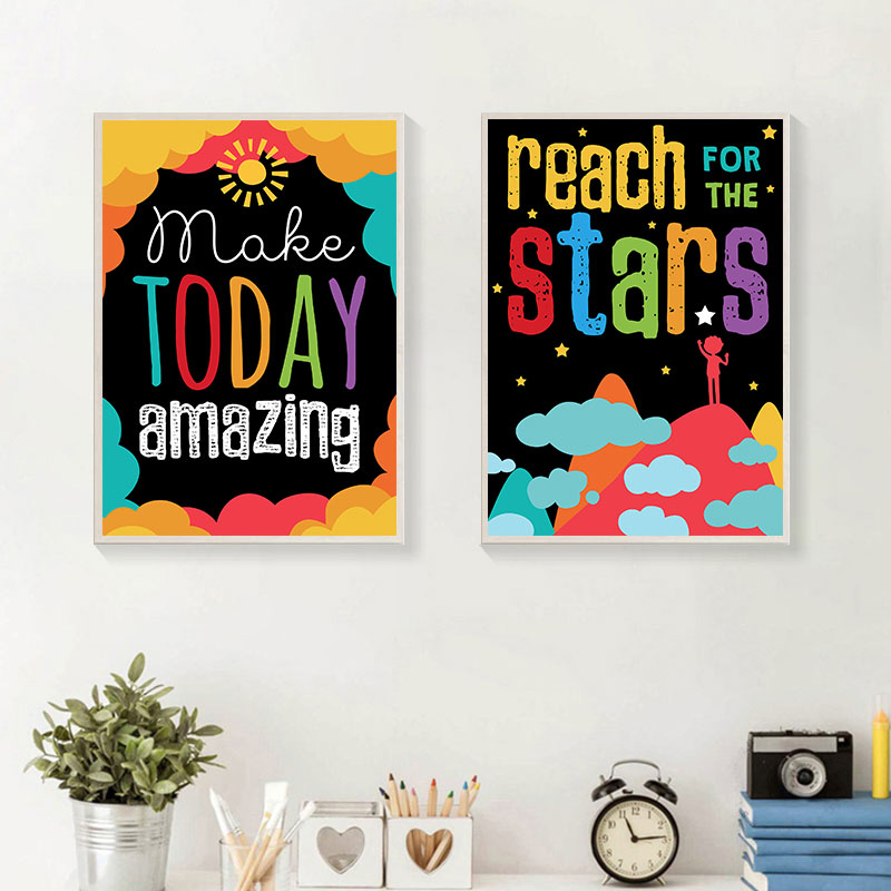 カラフルなかわいい夢大きな引用キャンバスアートプリントモダン - Inspirational Kids Education Quotes のレビューと価格