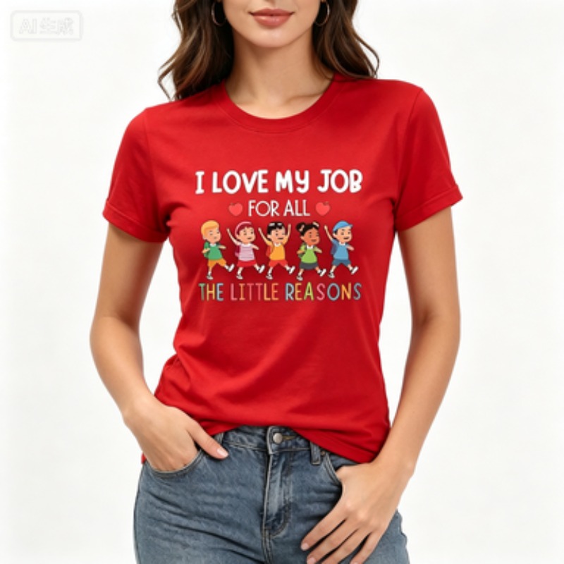 女性用スリムクルーネックTシャツ 教師へのギフト 「I Lo - Kids Education Jobs のレビューと価格