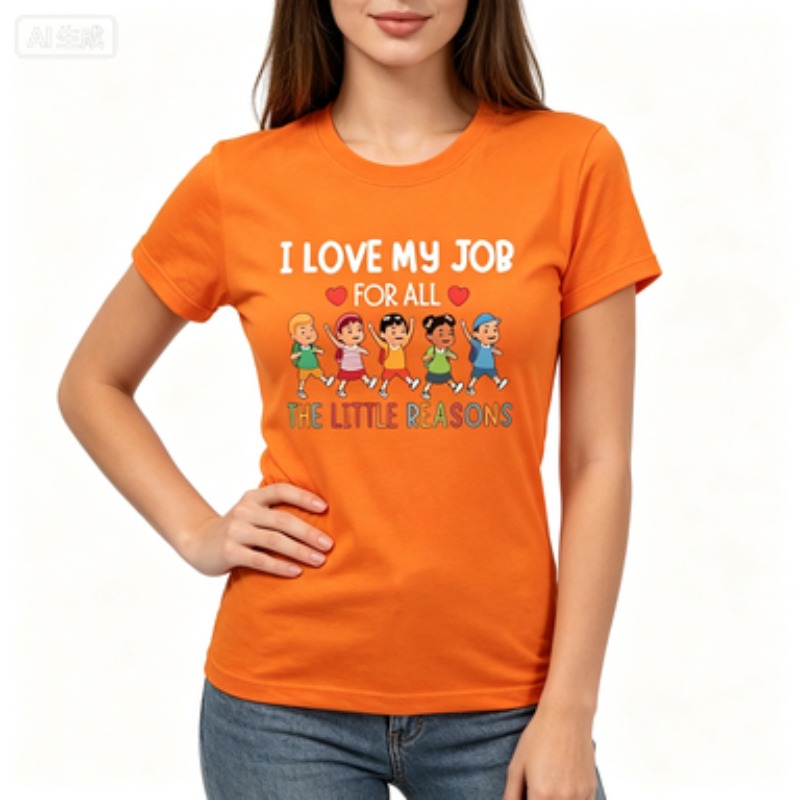 女性用スリムクルーネックTシャツ 教師へのギフト 「I Lo - Kids Education Jobs のレビューと価格
